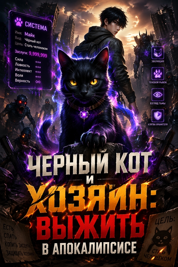 Черный кот и хозяин: выжить в апокалипсисе - обложка ранобэ читать онлайн